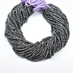 Cuentas facetadas de espinela negra para la fabricación de joyas Cuentas rondelle recubiertas de espinela negra Piedra preciosa suelta de espinela negra - Product Image 1