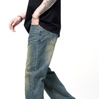 Vente en gros de jeans pour hommes nouveau design coupe ajustée pantalon en denim classique lourd de style vintage avec motif patchwork caractéristique grande taille