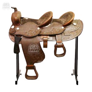 Wholesale double seat saddle stock saddle western style pure leather premium fittings hand <b>tooling</b> equestrian - Product Image 1