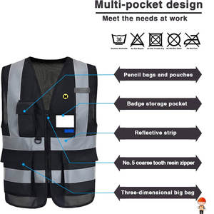 Chaleco de trabajo con tiras reflectantes, cierre de cremallera y bolsillos | Chaleco de seguridad de alta visibilidad para ropa de trabajo, venta al por mayor - Product Image 6