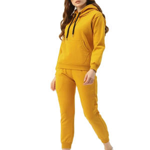 <b>Womens</b> Mustard <b>Yellow</b> Hoodie And Matching Joggers Set Premium Heavyweight Fleece Trackstar OEM Private Label - Product Image 1