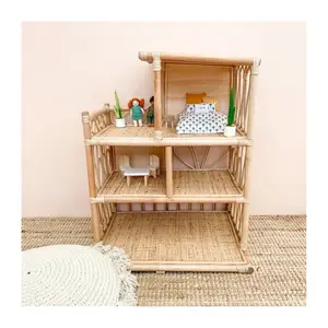 Groothandel Natuurlijke Baby Speelgoed Kinderen Speelgoed Rotan Poppenhuis Kleine Mini Huizen Voor Poppen Fantasierijke Pretend Play