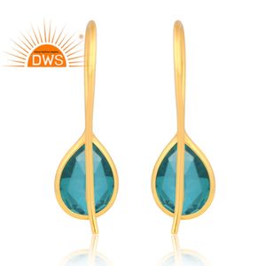 Dernier modèle de boucles d'oreilles en argent sterling plaqué or 18 carats doublet Santamaria Aquamarine Quartz Gemstone Dangle Fabricant de bijoux - Product Image 4