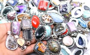 Colgantes a granel Lote de colgantes de piedras preciosas mixtas Joyería hecha a mano Colgantes al por mayor Forma y tamaño mixtos Chapado en plata de ley 925 - Product Image 5