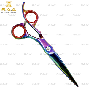 Ciseaux de barbier professionnels R.A.A.INTERNATIONAL modèle RAA-156, acier inoxydable, lames de coupe longue durée en titane arc-en-ciel - Product Image 4