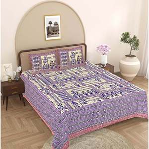 Purple Floral 100% Cotton 240 TC <b>King</b> <b>Size</b> Bedsheet Set with 2 Pillow Covers 3-Piece Comforter for Home (ADB1489) - Product Image 1