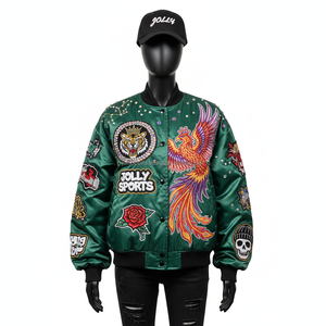 Blouson d'aviateur pour femme 320 GSM Premium Satin Brodé Tigre Phoenix Patch Logo Personnalisé Design Strass Blousons d'aviateur pour femmes - Product Image 1