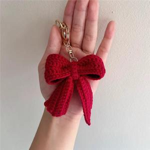 Acki Aluminum Crochet Cotton Car Keychain <b>Bow</b> Modern Cute Creative <b>Gift</b> Hand-woven Finished Bag Pendant Model S01 - Product Image 4