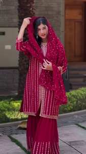 <b>Maroon</b> Pakistani Designer Party Wear Salwar Kameez with Dupatta for Women, Sharara Suit, <b>Top</b>-Palazzo, Indian Ethnic Suit - Product Image 2