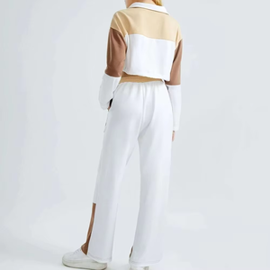 Chándal de algodón de alta calidad, chándal, cuello vuelto, manga larga, ropa informal, bloques de colores, conjunto de entrenamiento de secado rápido transpirable - Product Image 2