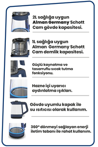 Cinar Set tè elettrico e bollitore-Aegean Blue - Product Image 4