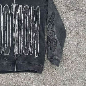 Gran oferta, sudaderas con capucha bordadas de angustia personalizadas para hombres, sudaderas con capucha transpirables y ecológicas de estilo Vintage para hombres desgastados - Product Image 4