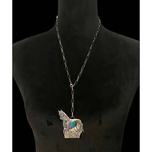 Collier Cheval en Or Blanc Joe Paul Kingman avec Turquoise, Argent Sterling, Sertissage à la Cannelure Réglable, Plaqué Rhodium, Forme d'Animal en Boîte - Product Image 2