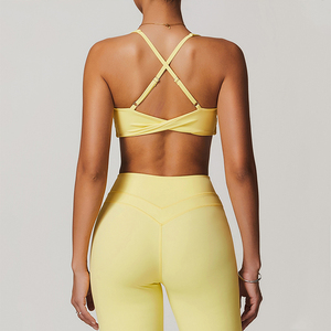 2025 New Arrival Solid Color 2-Piece Yoga Set High for Halter Sports <b>Top</b> Bra Quick Drying Elastic Waist Shorts Women - Product Image 3