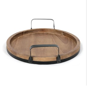 Bandeja ovalada de madera de mango de color blanco con asas de metal Centro de mesa elegante para cocina, sala de estar o servicio de vino a bajo precio - Product Image 6
