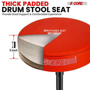5 Core Drum Throne 3 Thick <b>Padded</b> Memory Foam Comfortable Drummer <b>Stool</b> 330Lb Capacity Adjustable - Product Image 6