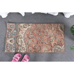 Alfombra de lana turca Vintage de 1,5x3 pies, tejido plano de retazos naranja y azul para decoraciones de sala de estar, respaldo de látex - Product Image 1