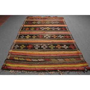 5.4x8.4 ft Kilim Turkish Rug, <b>Red</b> Check Vintage Rug <b>Wool</b> - Product Image 1