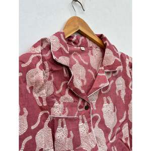 Conjunto de Pijama de Algodón para Novia, Estampado Floral Indio, Ligero, Ropa de Dormir para Mujer, Tejido Transpirable, con Botones, Estilo Casual - Product Image 3