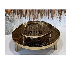 Bandeja de Servir de Acero Inoxidable de Diseño Exclusivo en Color Dorado, Redonda, con Patas, a Precios Accesibles - Product Image 1