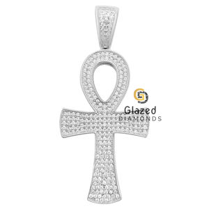 Pendentif Hip Hop Ankh en or blanc 10Kt amélioré avec des diamants ronds de laboratoire de taille brillante VVs Clarity - Product Image 5