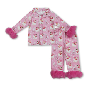 Pijamas de Navidad con botones para niñas, diseño OEM/ODM/RTS, con estampado de árbol de Navidad y Santa Claus, en color rosa con peluche, ropa para niñas adolescentes. - Product Image 2