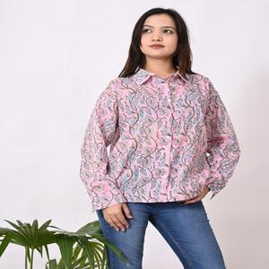Chemisier en coton pour femmes de créateur fait à la main imprimé de fleurs coupe régulière surdimensionnée | Chemise formelle décontractée haut bouton décoration chemise - Product Image 3