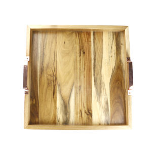 Ensemble de plateaux de service en bois d'acacia de qualité supérieure avec poignées, plateaux carrés en bois emboîtables pour table basse, restaurant et hôtel, service de nourriture - Product Image 6