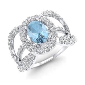 Anillo REYES con Gema de Aguamarina Natural Brillante en Plata de Ley 925, Certificado GRA, Anillos Halo con Moissanita VVS para Mujer - Product Image 2
