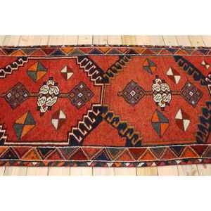 Tapis turc 3,6 x 13,1 pieds, tapis de couloir vintage, tapis rouge et bleu avec motifs de plantes et d'arbres - Product Image 2