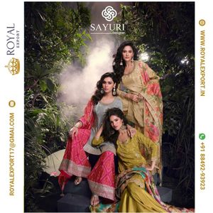 Royal Export en Surat Gujarat lanza nuevas exquisitas colecciones de Trajes cosidos de estilo indio Premium Real Chinon Silk Free Size - Product Image 1