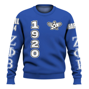 Sudadera con Cuello Redondo Zeta Phi Beta para Mujer, Hermandad Griega 1920, Azul, Bordada - Product Image 1