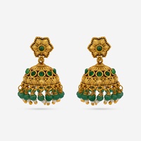 Anting-anting pernikahan wanita bentuk bunga antik, berlapis emas, dengan manik-manik sintetis, model 189178
