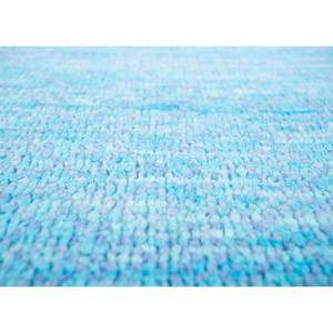 Tapis en laine noué à la main Kairos bleu, motif abstrait uni, tapis en viscose pour la maison, fait main, rectangulaire, pour couloir, Skwl-201 pour salon - Product Image 3