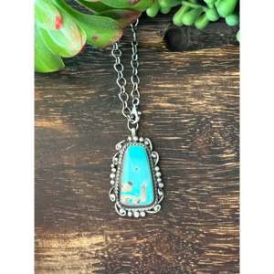 Royston Turquoise & Sterling <b>Silver</b> Necklace Bezel Set Inlay by Shelia Becenti - Product Image 1