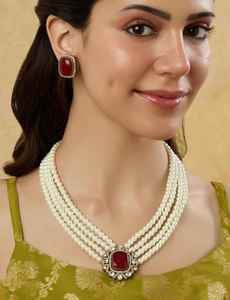 Designer victorien Polki collier ensemble boucles d'oreilles de luxe plaqué or polonais bijoux de mariée pour mariage fiançailles fête d'anniversaire - Product Image 2