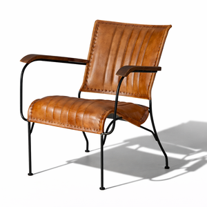 Sillón Industrial Antiguo Hecho a Mano con Cuero de Búfalo Atelier Brun |   Sillón Acolchado de Espuma para Sala de Estar o Restaurante |   Hierro - Product Image 1