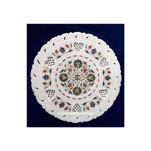 Fabrication et vente en gros de plaque de sculpture d'incrustation de marbre blanc forme ronde finition haut de gamme pour la décoration de cuisine et d'hôtel - Product Image 1