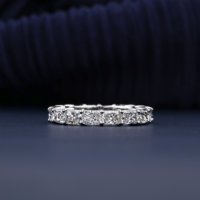 Anillo de Eternidad de Diamantes de Corte Radiante en Oro Blanco para Mujer, Engaste de Puntas, Estilo Clásico, Joyería Certificada para Bodas y Fiestas
