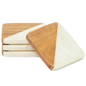 Sous-verres carrés en marbre pour la cuisine Nouveau design Ensemble de sous-verres résistants à la chaleur en pierre de bois à double ombre - Product Image 3