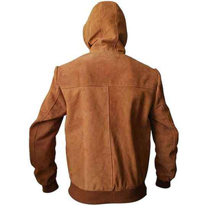 Chaqueta de cuero de vaca personalizada para hombre en bombardero de invierno marrón con bolsillos laterales cintura puño costilla decoración de piel - Product Image 2