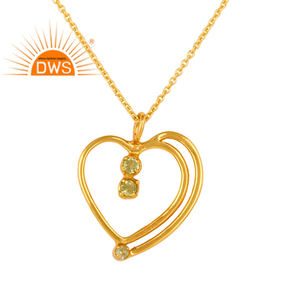 Collier de pierres précieuses en péridot brillant Bijoux Vente en gros Collier avec pendentif en forme de cœur en argent sterling plaqué or 18 ct - Product Image 3