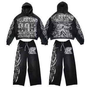 Conjunto Informal de Dos Piezas de Hip Hop para Hombre, Sudadera con Capucha, Estampado Digital, Letras de Gran Tamaño, Cintura con Cordón, 100% Algodón - Product Image 4