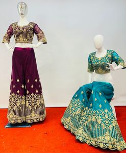 Pakistani Bridal Collection 5 Ethnic Modern Designs with Jarkan Work Heavy Blouse Lehenga Choli <b>Net</b> Fabric 9 Stunning Colors - Product Image 3