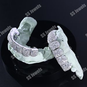 925 Sterling <b>Silver</b> Unisex 16 Teeth Grillz <b>Top</b> Bottom Mouth Mosaic Setting Rhodium Plated Moissanite Trendy Hip Hop Fine Jewelry - Product Image 4