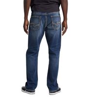 Jeans en denim droit pour homme, personnalisables avec logo OEM, de haute qualité, respirants, couleur unie, délavage foncé, ourlet déchiré, effet usé, été/automne/hiver
