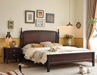 Lit de chambre classique américain de luxe en bois massif avec tiroirs de rangement, tailles King et Queen, mobilier de maison GSA66-GSA68