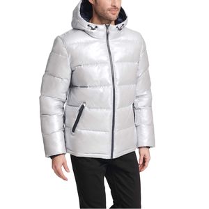 Chaqueta de lona impermeable personalizada para hombre, estilo casual, brillante, acolchada, tipo bomber, cálida, gruesa, con capucha, para invierno, de fábrica. - Product Image 2