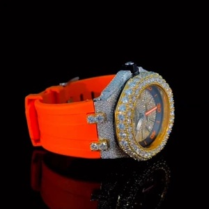 Dynamic Unisex Moissanite Diamond Reloj de pulsera Claridad VVS mejorada Última correa de goma naranja 22mm Ancho de banda Ventana de esfera de vidrio - Product Image 5