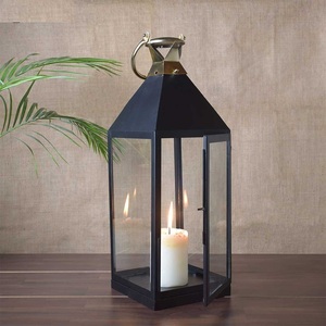 Matte Black Color <b>Frame</b> Lantern with Transparent <b>Glass</b> Export Quality <b>Hanging</b> & Floor Decor for Home Garden for Christmas - Product Image 1